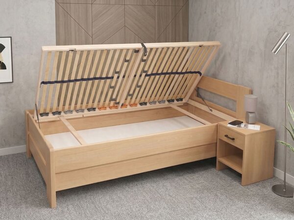 Zvýšená úložná postel s roštem MIVA, 90x200, masiv buk