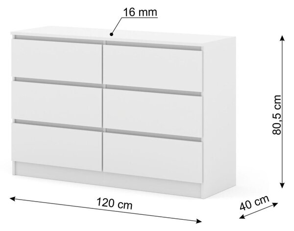 BIM Komoda Maja 120, S6 bílý mat