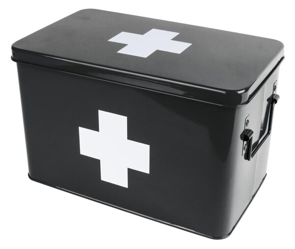 Plechový box lékárnička L Present Time (Barva- černá, bílý kříž)