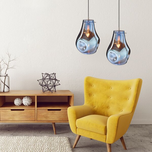Toolight Skleněná závěsná stropní lampa APP327-1CP modrá