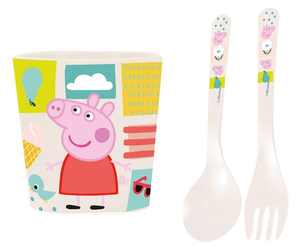 Hrnek + sada příborů, EASY EATER PRASÁTKO PEPPA, 3dílná, KOZIOL