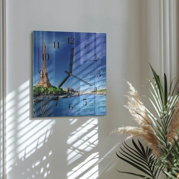 Skleněné hodiny na stěnu Pařížská obloha zskc-30x30-00177507