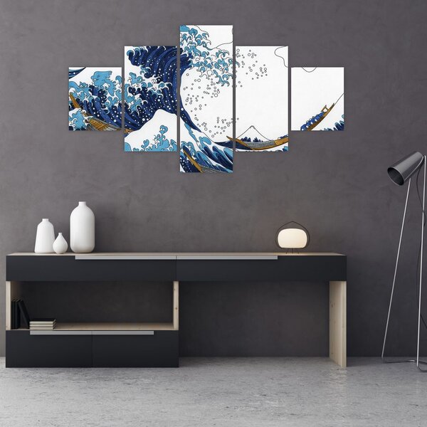 Obraz - Japonská kresba, vlny (125x70 cm)