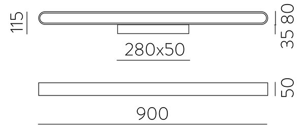 ACB Iluminacion Nástěnné LED svítidlo GALA, š. 90 cm, 43W, CRI90, CCT switch 2700-3000K Barva: Černá, Stmívání, řízení: ON/OFF (bez stmívání)