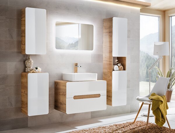 Comad Doplňková koupelnová skříňka vysoká Aruba White 35 dub craft/ bílá lesk