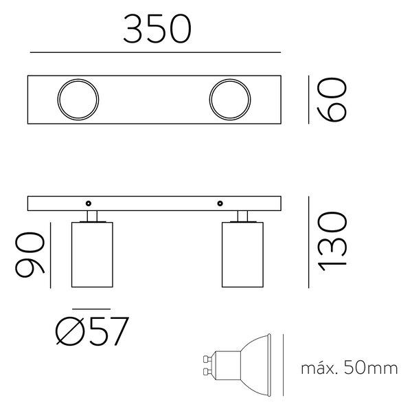 ACB Iluminacion Stropní svítidlo GINA 2L, š. 35 cm, 2xGU10 8W Barva: Bílá