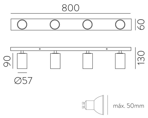 ACB Iluminacion Stropní LED svítidlo GINA 4L, š. 80 cm, 4xGU10 8W Barva: Bílá
