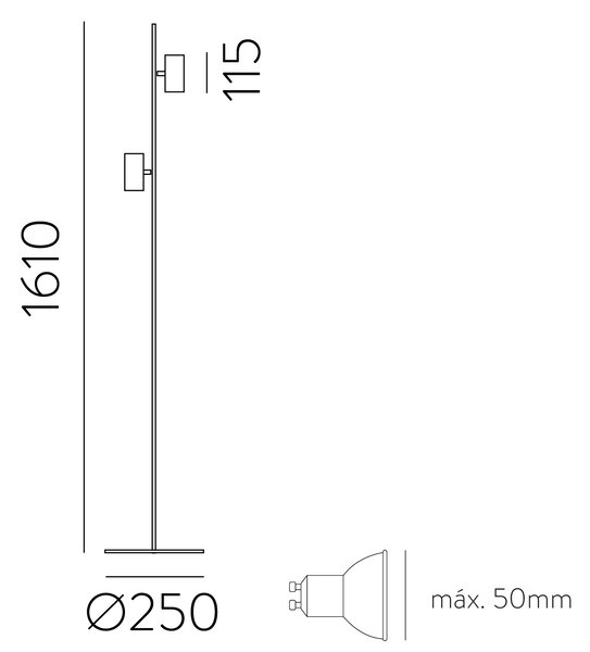 ACB Iluminacion Stojací lampa GINA, v. 160 cm, 2xGU10 8W Barva: Černá