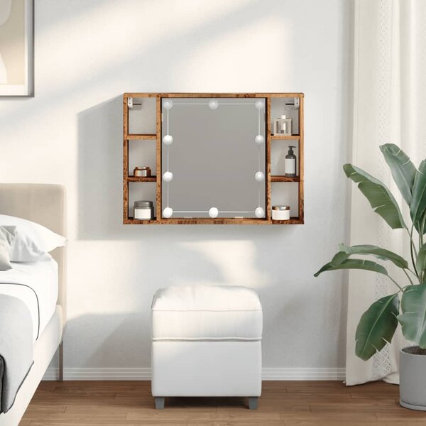 Zrcadlová skříňka s LED old wood 76x15x55 cm kompozitní dřevo