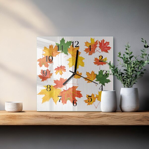 Skleněné hodiny na stěnu Listy zskc-30x30-00178757