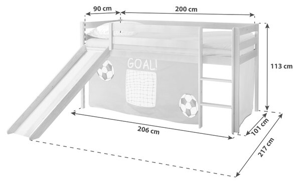 POSTEL S PROSTOREM NA HRANÍ, 90/200 cm, bílá, tmavě zelená MID.YOU - Vyvýšené postele, Online Only