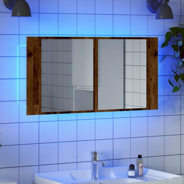 Zrcadlová skříňka s LED old wood 90x12x45 cm kompozitní dřevo