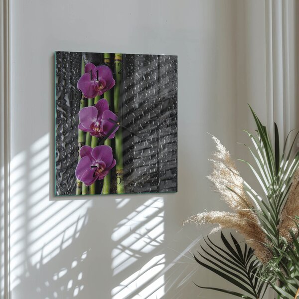 Skleněné hodiny na stěnu Orchidej zskc-30x30-00177142