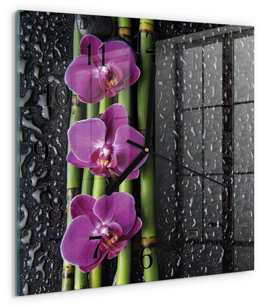 Skleněné hodiny na stěnu Orchidej zskc-30x30-00177142