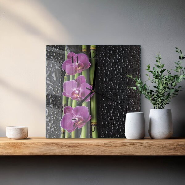Skleněné hodiny na stěnu Orchidej zskc-30x30-00177142