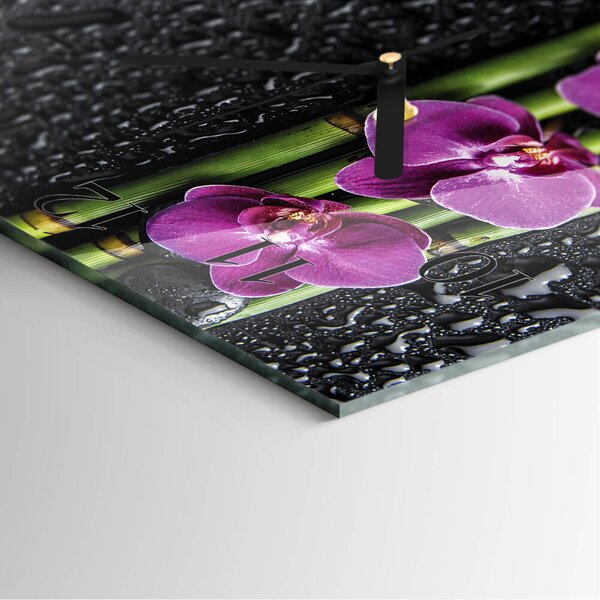 Skleněné hodiny na stěnu Orchidej zskc-30x30-00177142