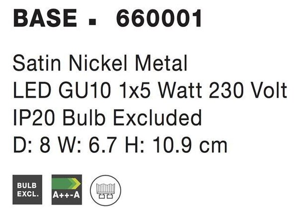 Nova Luce Bodové svítidlo BASE, GU10 1x5W Barva: Nikl