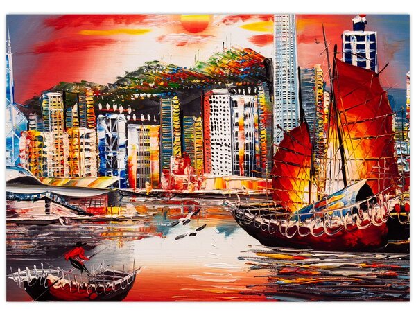 Obraz - Victoria Harbor, Hong Kong, olejomalba (70x50 cm)