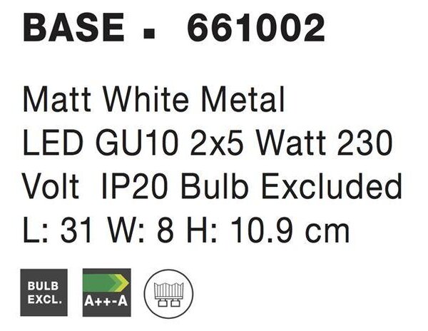 Nova Luce Bodové svítidlo BASE, GU10 2x5W Barva: Bílá