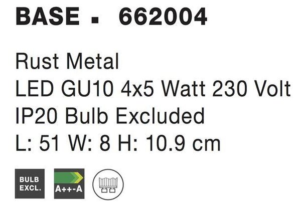 Nova Luce Bodové svítidlo BASE, GU10 4x5W Barva: Rezavá