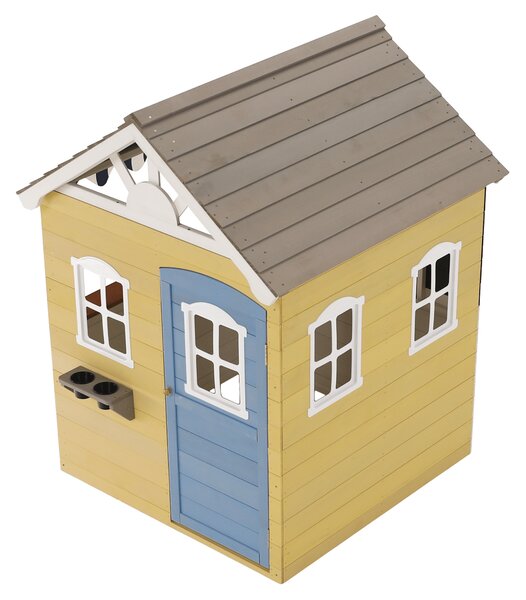 KONDELA Dřevěný zahradní domek pro děti, bílá/šedá/žlutá/modrá, NESKO