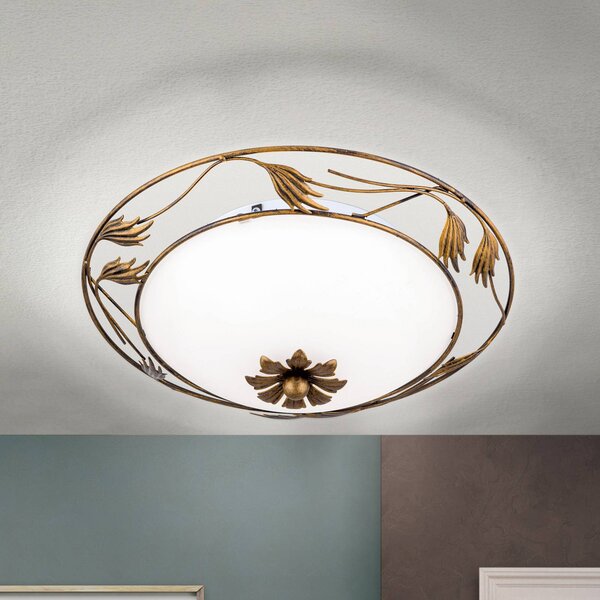 ORION Stropní světlo Fleur, antická zlatá, Ø 40 cm, stmívatelný, Bronz / starožitná mosaz, Obývací pokoj / jídelna, kov, Venkovský / rustikální