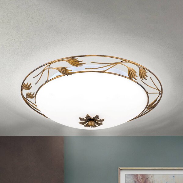 ORION Stropní světlo Fleur, antická zlatá, Ø 50 cm, stmívatelný, Bronz / starožitná mosaz, Obývací pokoj / jídelna, kov, Venkovský / rustikální