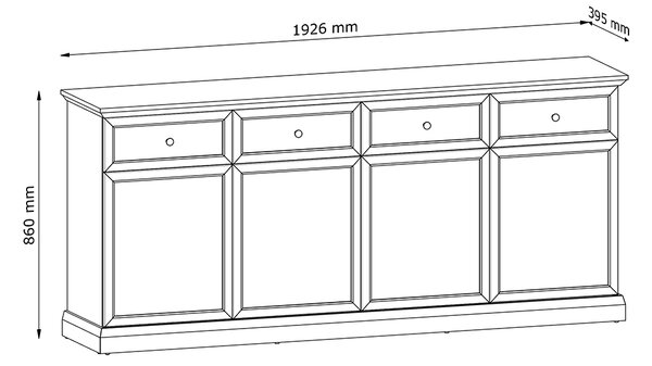 LUCCA c | komoda K4D4S s policemi a zásuvkami | 192,6 cm | černá