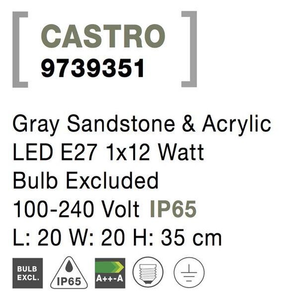 Nova Luce Venkovní sloupkové svítidlo CASTRO, E27 1x12W IP65 Barva: Šedá