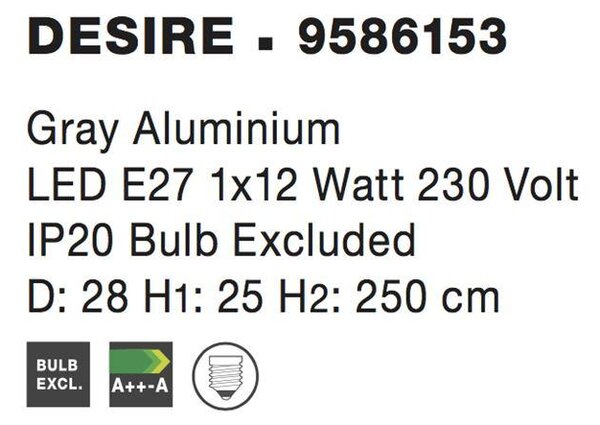 Nova Luce Závěsné svítidlo DESIRE, E27 1x12W Barva: Bílá