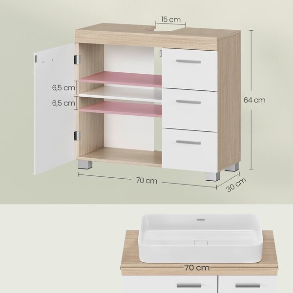 SKŘÍŇKA POD UMYVADLO, bílá, bílá, 70/64/30 cm MID.YOU - Koupelnové série, Online Only