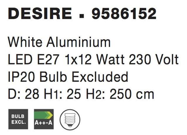 Nova Luce Závěsné svítidlo DESIRE, E27 1x12W Barva: Bílá