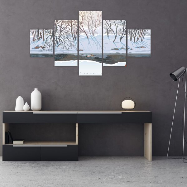 Obraz - Liška v zimní krajině (125x70 cm)