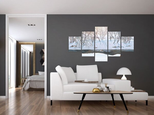 Obraz - Liška v zimní krajině (125x70 cm)