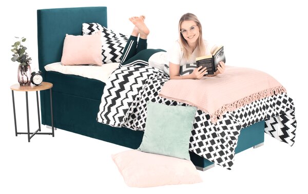 KONDELA Boxspringová postel, jednolůžko, zelená, 90x200, pravá, SAFRA