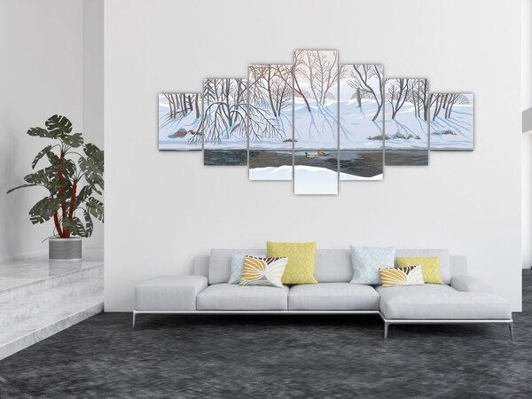 Obraz - Liška v zimní krajině (210x100 cm)