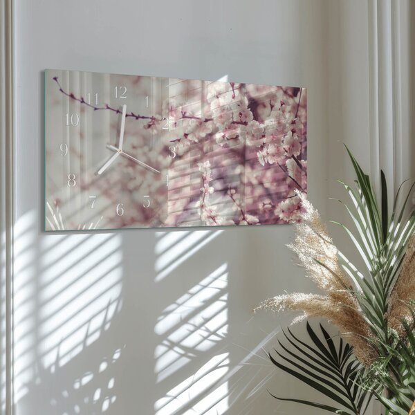 Skleněné hodiny horizontální Třešňové květy zsppb-60x30-00295301