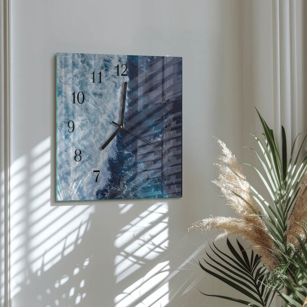 Skleněné hodiny na stěnu Oceánské vlny zskc-30x30-00181637