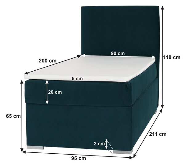 KONDELA Boxspringová postel, jednolůžko, zelená, 90x200, pravá, SAFRA