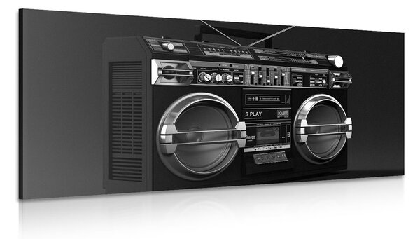 Obraz disco rádio z 90. let v černobílém provedení