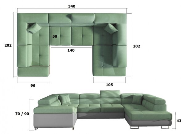 Eltap sedací souprava LETTO, rozkládací, rohová, polohovatelné záhlavníky + potahový materiál: basic, roh: pravý