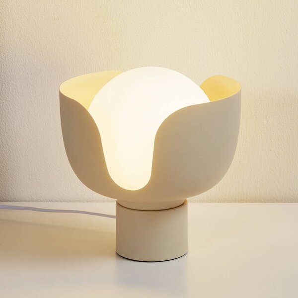 Lindby Stolní lampa Fiora, béžová barva, sklo, kov, Ø 20 cm, Krémová / jantar, Obývací pokoj / jídelna, kov, Moderní, stojací lampa