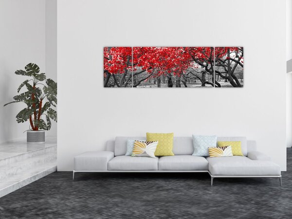 Obraz - Červené stromy, Central Park, New York (170x50 cm)
