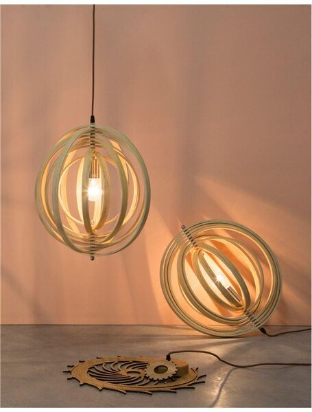 Nova Luce Závěsné svítidlo ASCO přírodní Dřevo hnědý textilní kabel E27 1x12W