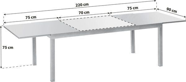 ZAHRADNÍ STŮL, kov, sklo, 150-220/90/75 cm Gardenson - Online Only zahradní nábytek, Online Only