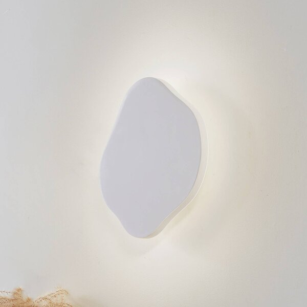 Lindby LED nástěnné světlo Nielson, bílé, sádra, 30 x cm, stmívatelný, Bílá / opál, Obývací pokoj / jídelna, Sádra / hlína, Moderní