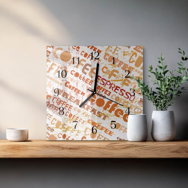 Skleněné hodiny na stěnu Káva zskc-30x30-00181187