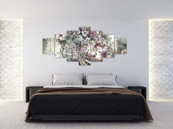 Obraz květin na dřevěném kole (210x100 cm)