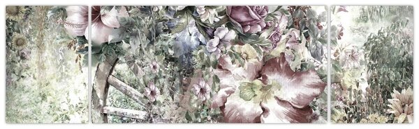Obraz květin na dřevěném kole (170x50 cm)