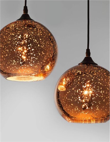 Nova Luce Závěsné svítidlo BLAZE měďené sklo a černý kov E27 3x12W